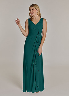 Azazie Manuella Mother of the Bride Dresses Peacock A-Line V-Neck Pleated Chiffon Dress image4
