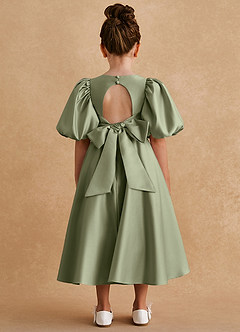 Azazie Sugarplum Blumenmädchenkleider A-Linie mit ärmel Matte Satin Kleid Pistazie image2