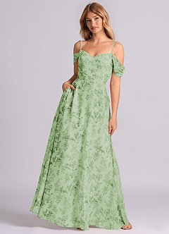Azazie Marley Bridesmaid Dresses Green Fern Floral A-Line Off the Shoulder Chiffon Convertible Dress image3