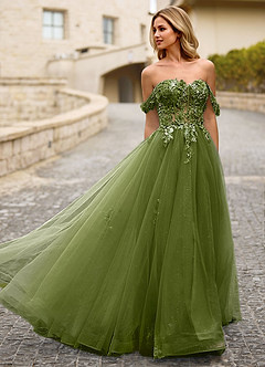 Eleanor Vert Robe de bal en dentelle florale 3D image6