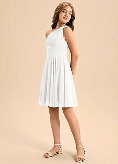 Azazie Charlize Junior White A-Line Pleated Chiffon Dress image4