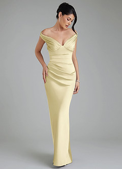 Azazie Stella Robes de demoiselle d'honneur Robe Fourreau Convertible en Satin extensible Corset Sorbet Citron image6