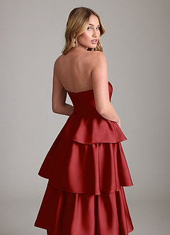 Azazie Faye Bridesmaid Dresses Pomegranate A-Line Ruched Stretch Satin Dress image6