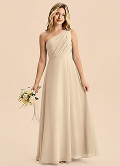 Azazie Phaedra Junior Champagne A-Line Pleated Chiffon Dress image3