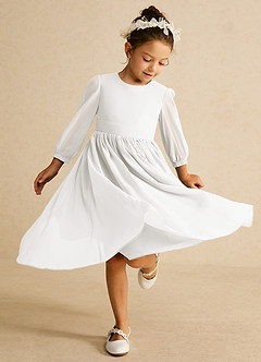 Azazie Lolo Flower Girl Dresses Ivory A-Line with Sleeves Chiffon Dress image1