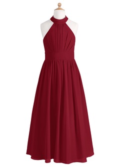 Azazie Iman Junior Burgundy A-Line Pleated Chiffon Dress image6