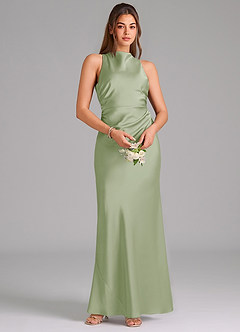 Azazie Evadne Bridesmaid Dresses Dusty Sage A-Line Pleated Stretch Satin Dress image6