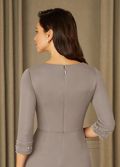 Azazie Rosena Final Sale Taupe Sheath Pleated Mesh Dress image6