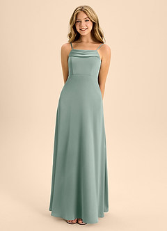 Azazie Anselie Junior Silver Sage A-Line Off the Shoulder Stretch Satin Dress image4