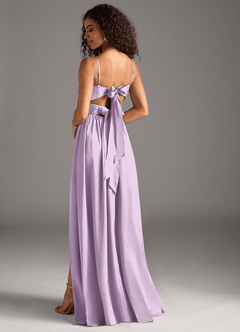 Azazie Zeya Bridesmaid Dresses Frosted Lilac A-Line Pleated Stretch Satin Dress image1
