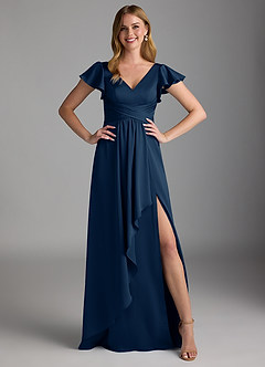 Azazie Omari Bridesmaid Dresses Dark Navy A-Line Stretch Satin Dress image6