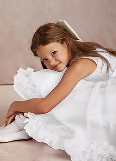 Azazie Lottie Flower Girl Dresses White A-Line One Shoulder Satin Dress image4