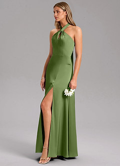 Azazie Tracie Bridesmaid Dresses Juniper A-Line Side Slit Stretch Satin Dress image6