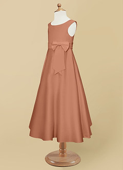 Azazie Lindy Flower Girl Dresses Bronzer A-Line Pleated Matte Satin Dress image12
