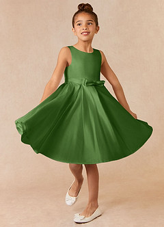 Azazie Coco Flower Girl Dresses Basil A-Line Bow Matte Satin Dress image1