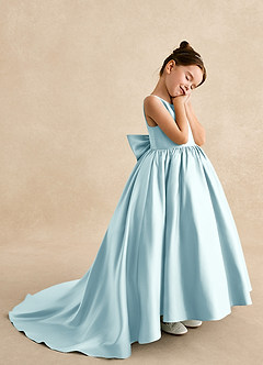 Azazie Mimia Flower Girl Dresses Sea Glass A-Line Bow Matte Satin Dress image4