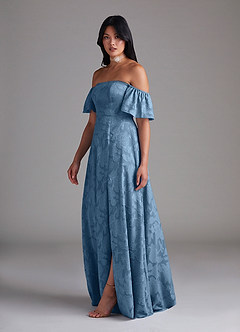 Azazie Sue Bridesmaid Dresses Steel Blue A-Line Off the Shoulder Floral Burnout Convertible Dress image4