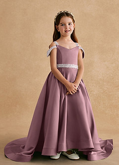 Azazie Jodi Flower Girl Dresses Vintage Mauve A-Line Matte Satin Dress image4