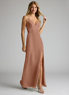 Azazie Becca Bridesmaid Dresses Bronzer Sheath V-Neck Chiffon Dress image2