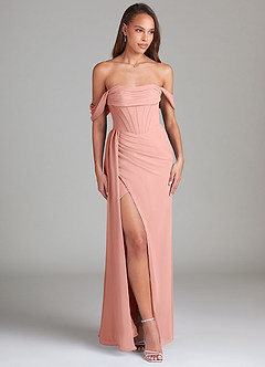 Azazie Amyra Bridesmaid Dresses Rosette Sheath Off the Shoulder Chiffon Convertible Dress image4