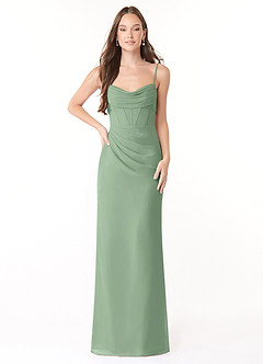 Azazie Mai Vestidos de damas de honor Vestido de Matcha de Gasa de Corte Recto con Plisado image1