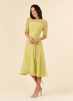 Azazie Naomi Abiti per la Madre della Sposa Abito A-Line in Chiffon Plissettato con Scollo a Barca Canarino image3