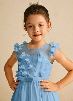 Azazie Arlo Abiti da Ragazza di Fiori Abito A-Line in Chiffon Fiocco Blu Acciaio image2