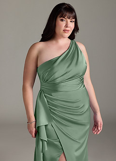 Azazie Maive Bridesmaid Dresses Matcha Sheath Ruched Stretch Satin Dress image11