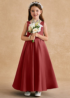 Azazie Honey Bear Flower Girl Dresses Rust A-Line Pleated Matte Satin Dress image3
