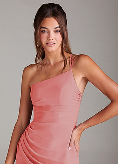 Azazie Eren Bridesmaid Dresses Coral Sheath One Shoulder Chiffon Dress image6