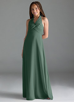 Azazie Tessie Junior Sea Moss A-Line Pleated Chiffon Dress image1
