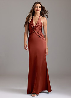Azazie Valerie Brautjungfernkleider Meerjungfrau-Linie Plissee Stretch-Satin Kleid Terrakotta image3
