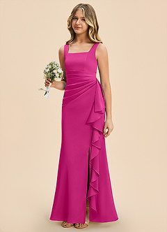 Azazie Adrienne Junior Fuchsia Sheath Pleated Stretch Satin Dress image1