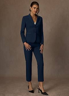 front Whitney Dark Navy Structured Stretch Cropped Pants Suit