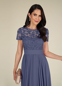 Azazie Annette Abiti per la Madre della Sposa Abito A-Line in Chiffon Pizzo Stormy image5