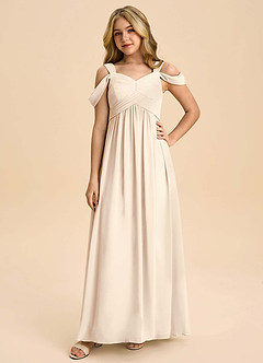Azazie Lianne Junior White Alabaster A-Line Off the Shoulder Chiffon Dress image3