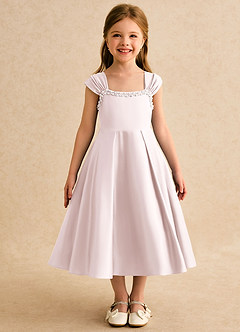 Azazie Yosemite Flower Girl Dresses Blushing Pink Ball-Gown Sweetheart Neckline Matte Satin Dress image4