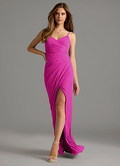 Azazie Maci Robes de demoiselle d'honneur Robe Fourreau en Maille Plissée Fuchsia image6