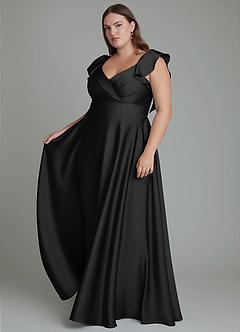 Azazie Leilani Bridesmaid Dresses Black A-Line Ruched Stretch Satin Dress image4