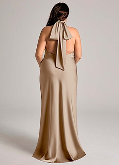 Azazie Velli Bridesmaid Dresses Taupe Mermaid High Neck Stretch Satin Dress image7