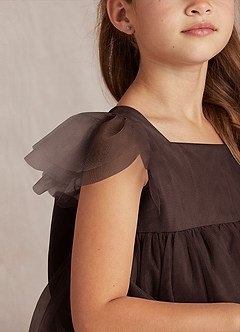 Azazie Kalio Flower Girl Dresses Ganache A-Line with Sleeves Tulle Dress image3
