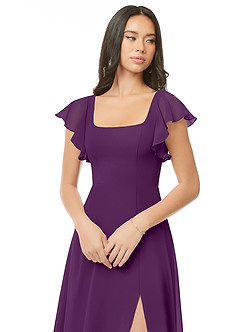 Azazie Bondi Bridesmaid Dresses Grape A-Line Ruched Chiffon Dress image4