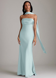 Azazie Saylor Vestidos de damas de honor Vestido de Neblina de Satén Elástico de Corte Sirena con Sin tirantes image9