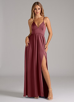 Azazie Aaida Bridesmaid Dresses Desert Rose A-Line Corset Stretch Satin Dress image1