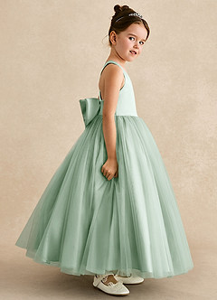 Azazie Peanut Flower Girl Dresses Agave A-Line Strap Tulle Dress image3
