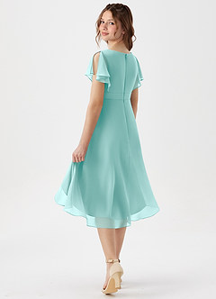 Azazie Graciela Junior Aqua A-Line Pleated Chiffon Dress image6