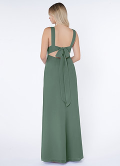 Azazie Christiana Bridesmaid Dresses Eucalyptus A-Line V-Neck Pleated Chiffon Dress image3
