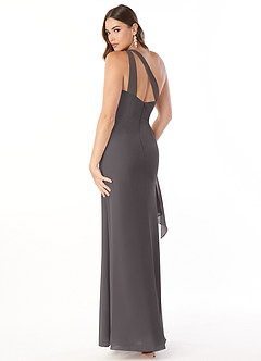 Azazie Maive Bridesmaid Dresses Steel Grey Sheath Pleated Ruffle Chiffon Dress image4