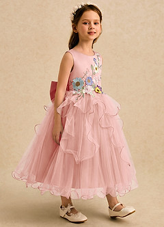 Azazie Savannah Flower Girl Dresses Rosette Ball-Gown Lace Tulle Dress image4