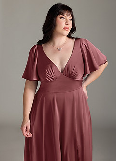Azazie Kimber Bridesmaid Dresses Amethyst A-Line Ruched Stretch Satin Dress image11
